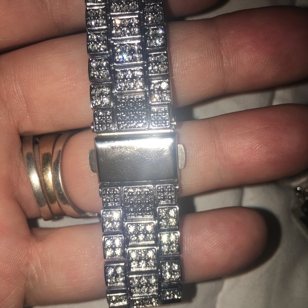 BNIB Mens Rhinestone Embellished Alloy Watch with Matching Bracelet - Picture 6 of 12
